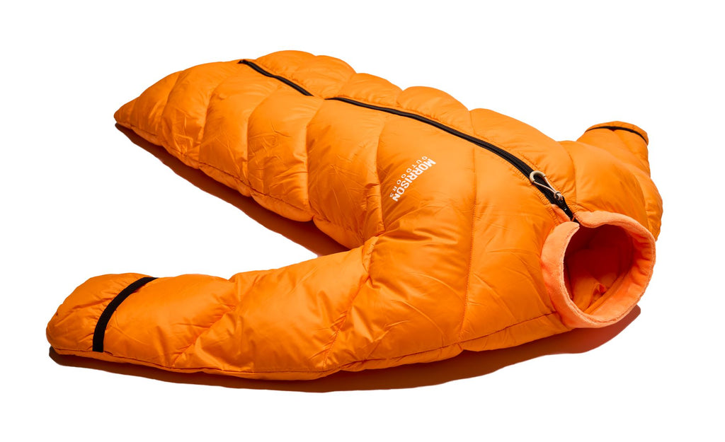 Big Mo 40° Kids Sleeping Bag (2-4 Years Old) in Ember Orange - Diagonal View - Morrison Outdoors