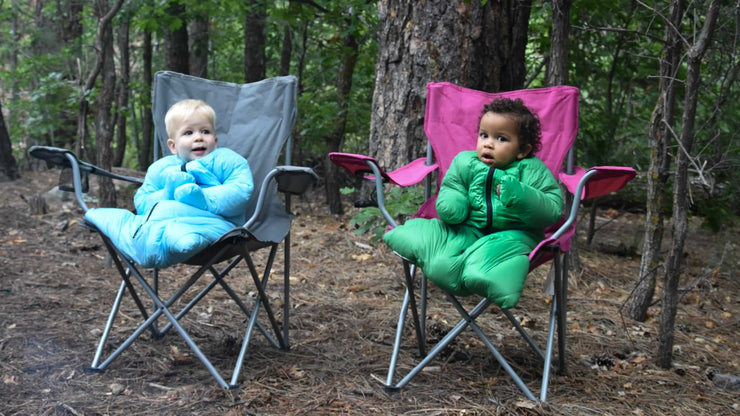 2 Babies in Camping Chairs with Little Mo Sleeping Bag - Morrison Outdoors