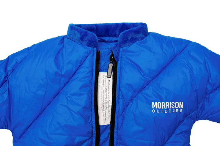 Little Mo 40° Synthetic Baby Sleeping Bag Blazing Blue Close-up View - Morrison Outdoors